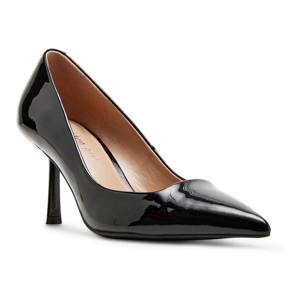 Steve madden girl black high heels patent pumps nib 8.5 m